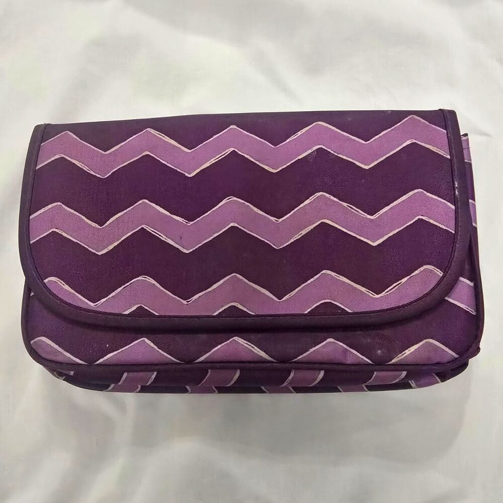Thirty-One Purple Folding Makeup Organizer Case w/ Mirror Zipper Pockets